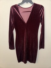 Cara Santana X Nine West Burgundy Velvet Dress Size Med Long Sleeve 