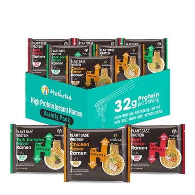 Hethstia HighProtein Instant Ramen Variety Pack Chicken, Beef, Pork Tonkotsu,...