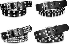 4 PCS Black Studded Belt Faux Leather Gothic Punk Rock Grommet Metal Pyramid