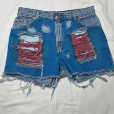 80s Style Levis 550 Shorts Womens 12 Misses Distressed Relaxed Fit Cut Off