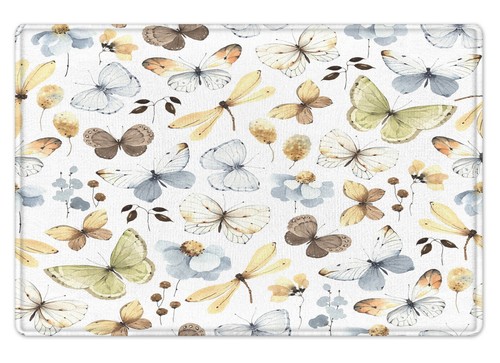 Beige Dragonfly Butterfly Blue Floral Shower Curtain Bathroom Accessories Set - 第 15/20 張圖片
