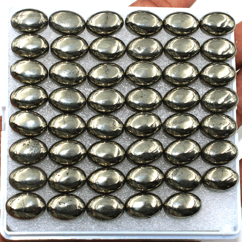 15 PC Natural Golden Pyrite Top Grade 14x10mm Oval Cabochon Calibrated Gemstones - Picture 13 of 18