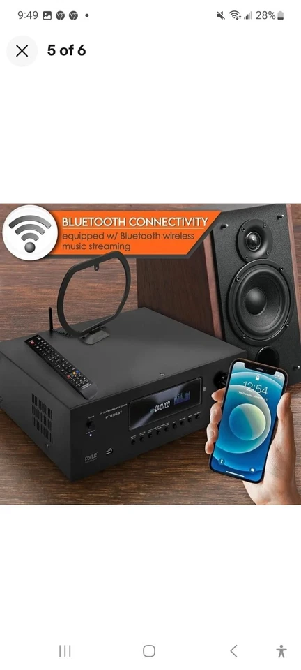 Pyle 1000W PT696BT 5.2-Ch Wireless BT Surround Sound Stereo Amplifier Streaming - Image 4 of 4