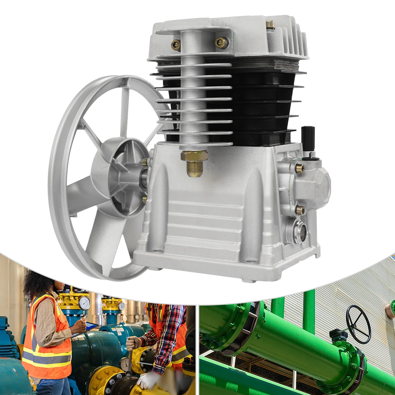 2HP Piston Air Compressor Pump Twin Cylinder Oil Lubricated Belt Drive Aluminum