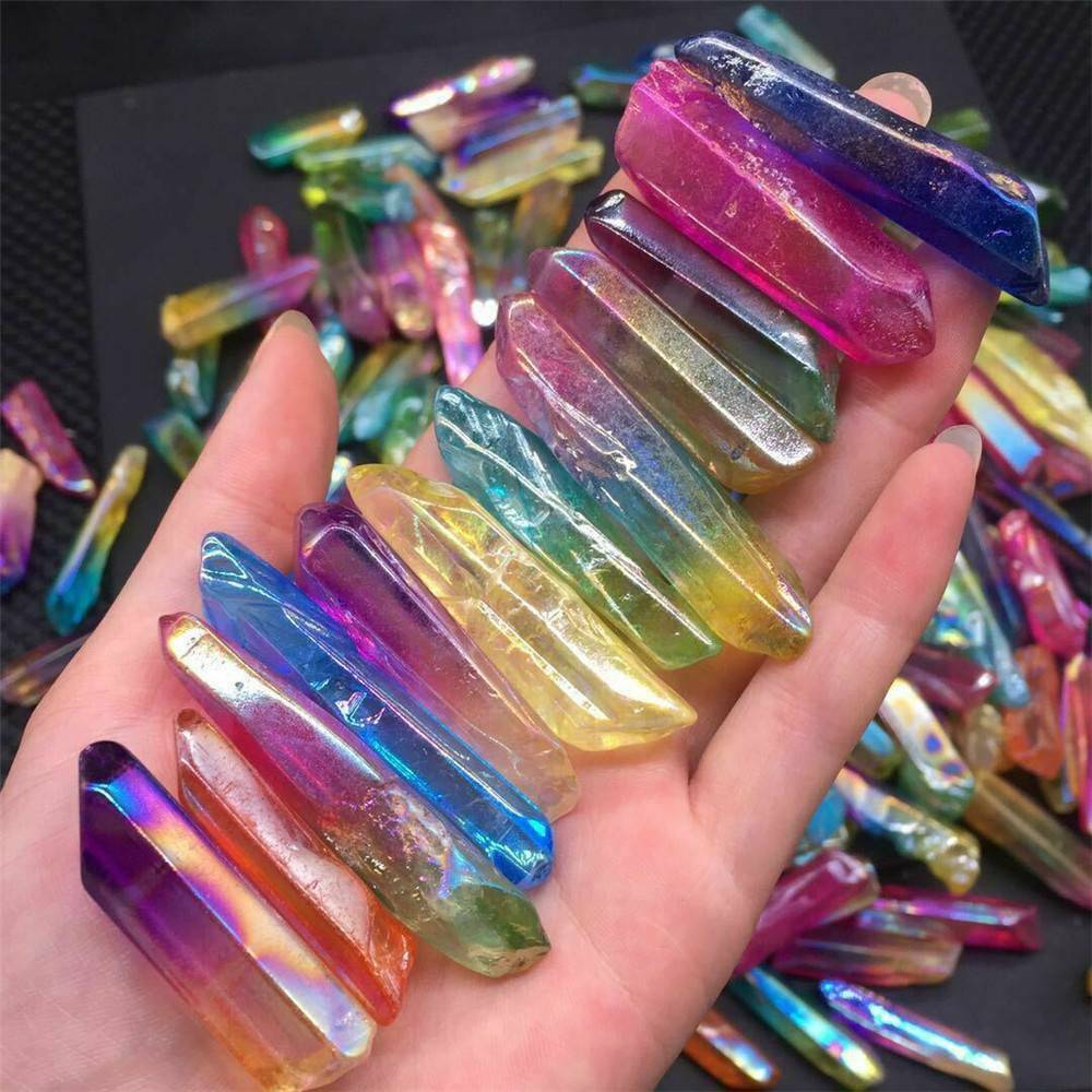 100g A Lot Titanium Rainbow Aura Lemurian Stone Quartz Crystal - Foto 4