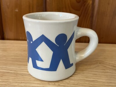 Victor Style Diner Restaurantware Mug Cup Blue Children Holding Hands 10oz