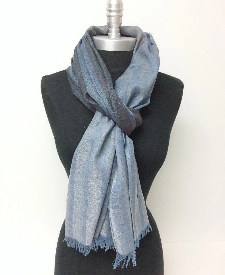 Nuevo Para hombres Ombre Rayas Panel Transparente Bufanda Larga Mantón Suave Envoltura Pashmina Azul Foto 3 de 4