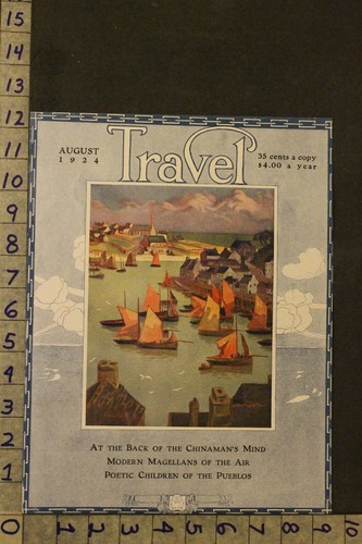 1924 FISH PORT BRITTANY FRANCE NAUTICAL SAILBOAT TRAVEL MAG ORIGINAL ART VY60