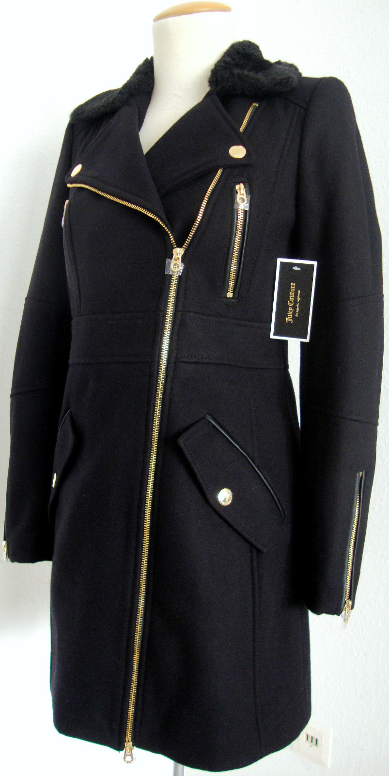 ALTRA JUICY COUTURE WOOL MELTON COAT cappotto di lana giacca cappotto donna taglia M nuovo con etichetta