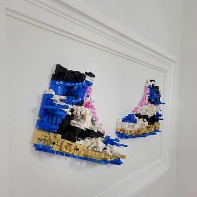 3D Gemälde aus Klemmbausteinen, Travis Scott x Air Jordan 1 High x Fragment