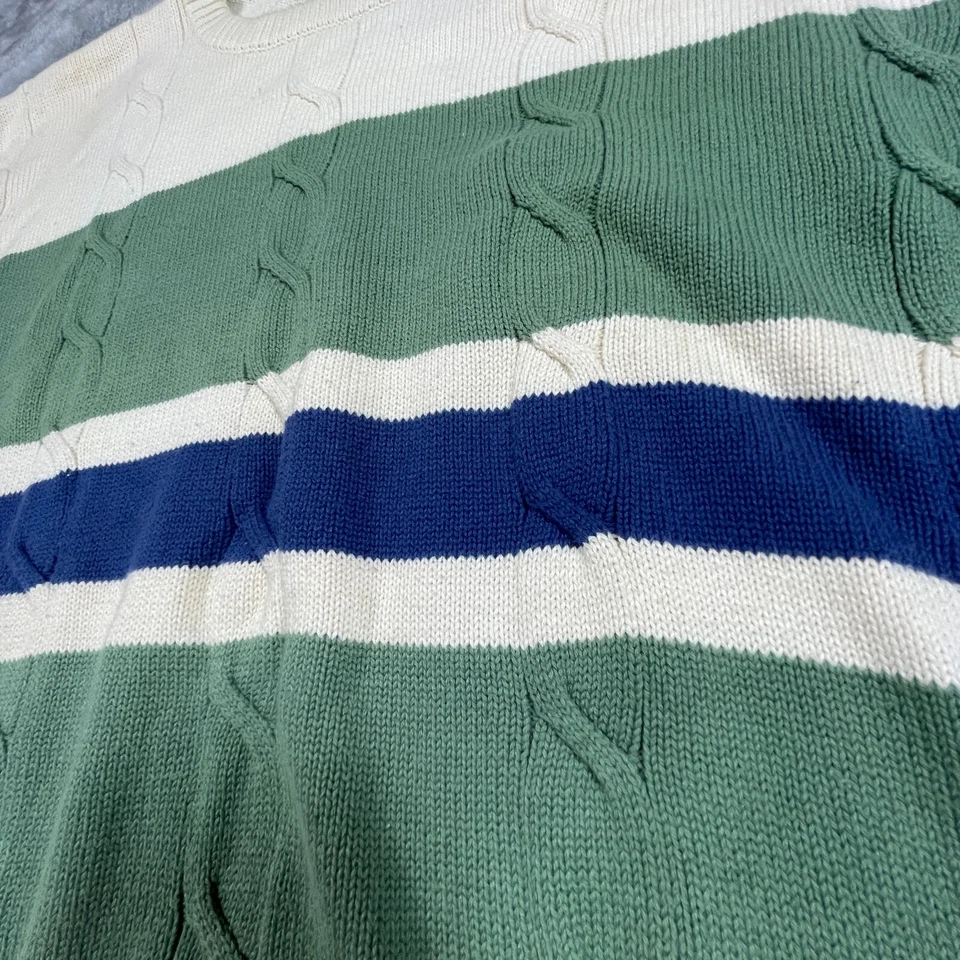 Suéter Nautica De Colección Para Hombres XL Verde Azul Marfil Rayas Cable Tejido Grueso Y2K Foto 3 de 4