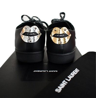   SAINT LAURENT SL/01 DUAL LIPS Black Leather LOW-TOP Sneakers EUR-41 US-8