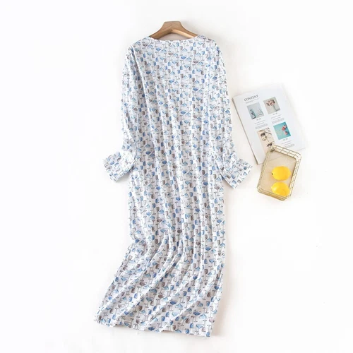 Women's Pajamas Long Sleeve Nightgown Sleep Shirt Cotton Nightshirt Sleep Dress - Bild 12 von 38