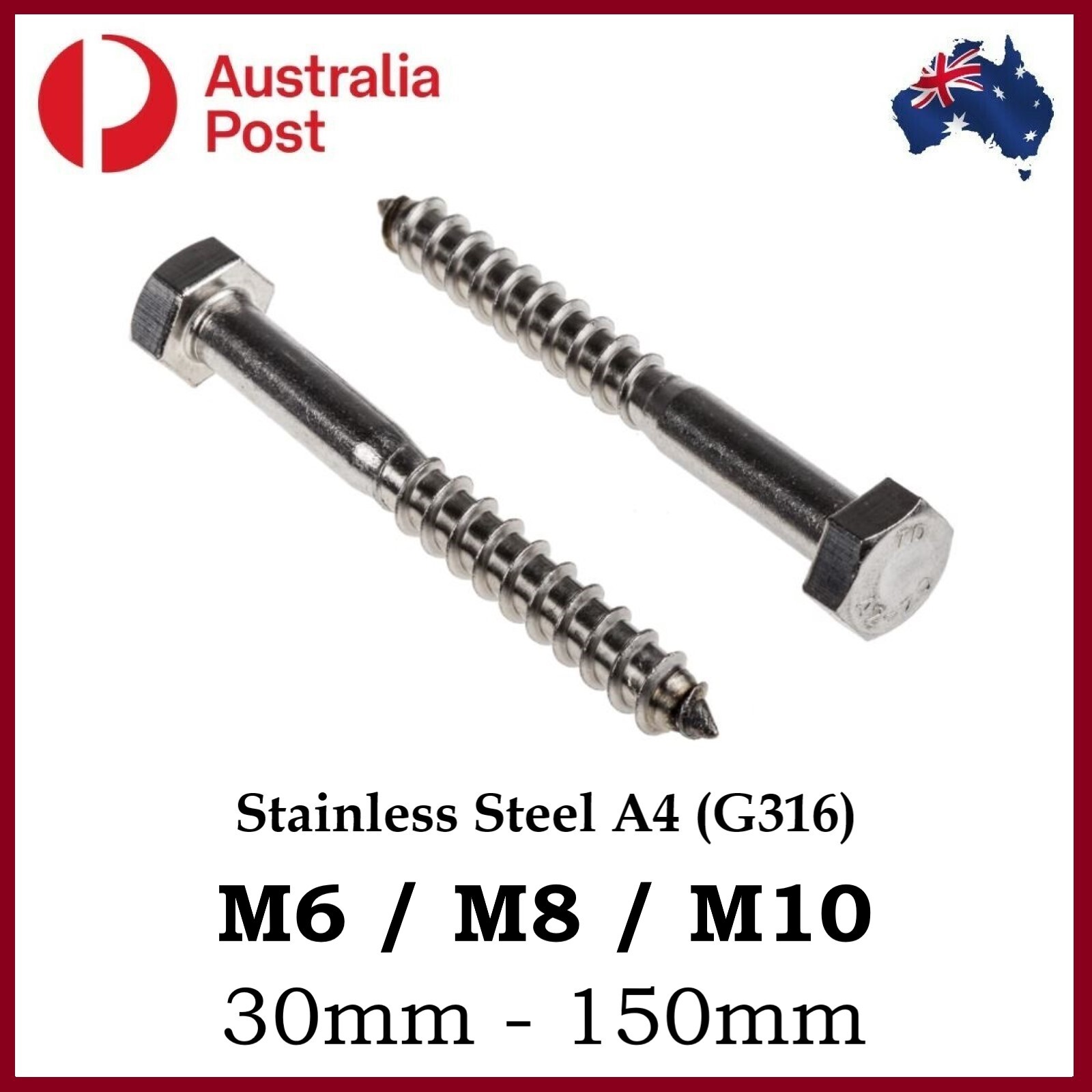 M6 M8 M10 Hex Coach Screw s Lag Bolt s Head Stainless Steel A4 G316 eBay