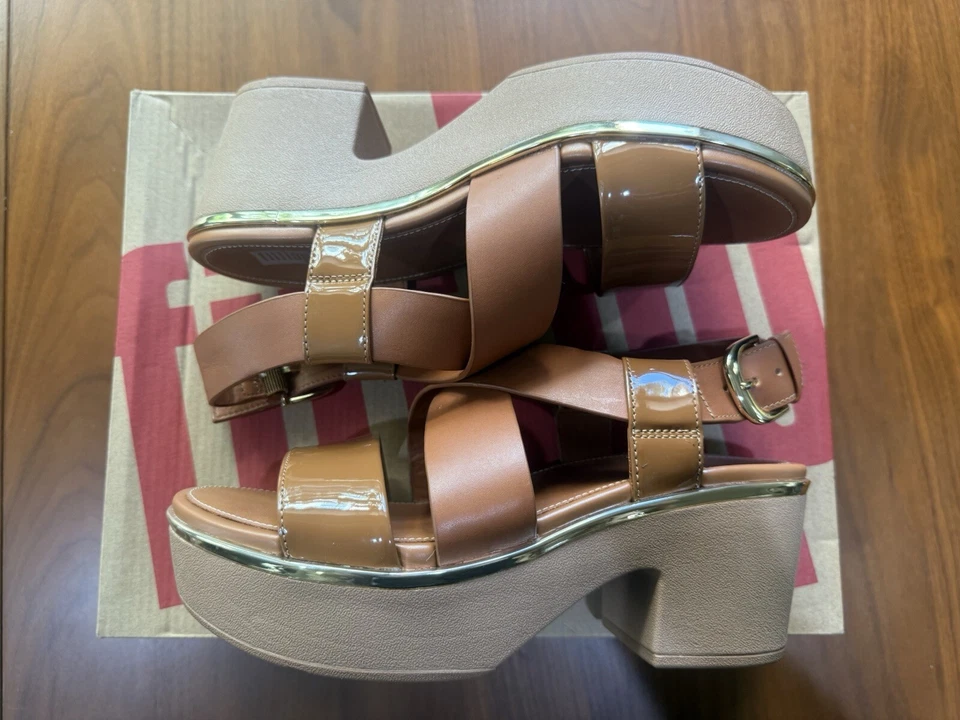 ¡Nuevo! Plataformas FitFlop Pilar de cuero con correa al tobillo color tostado claro, talla 7 Foto 3 de 4