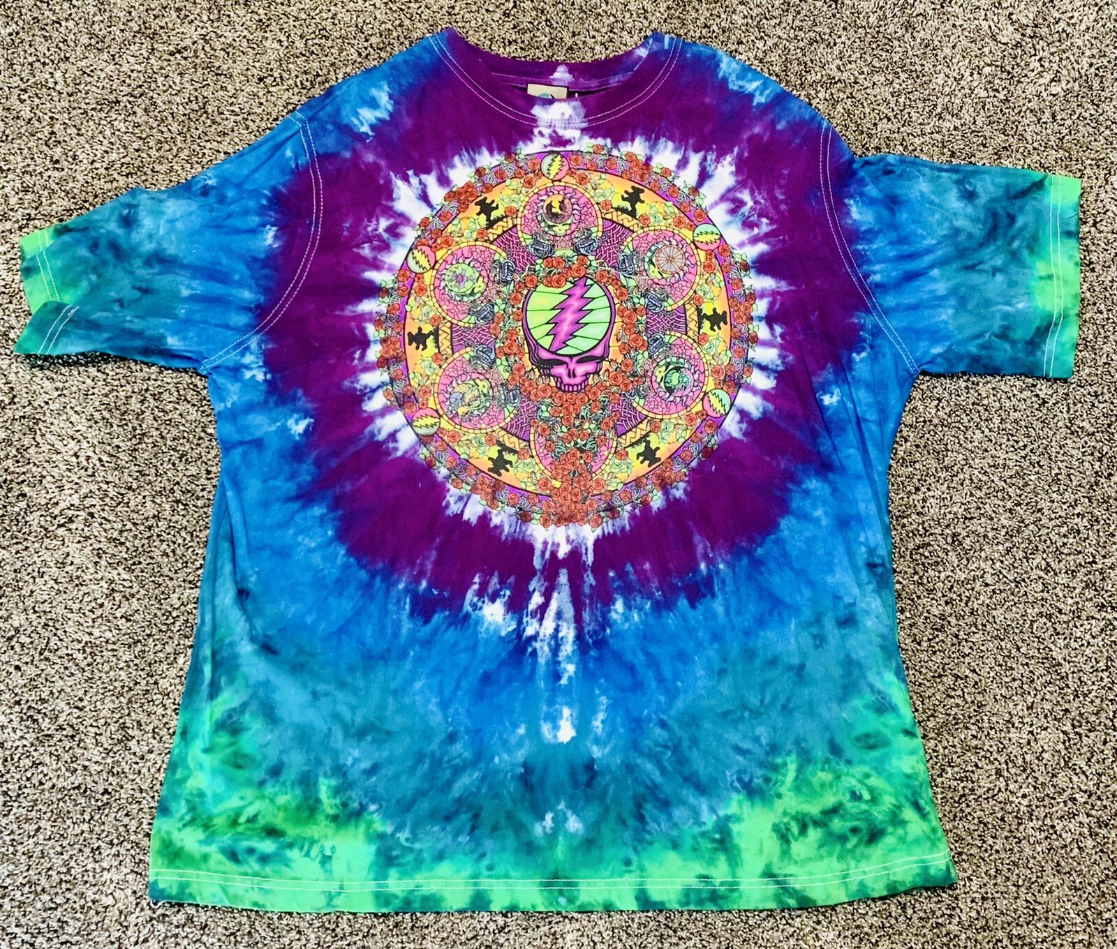 VINTAGE 2000 Liquid Blue Grateful Dead Celtic Mandala Tie Dye T-Shirt 2XL Big