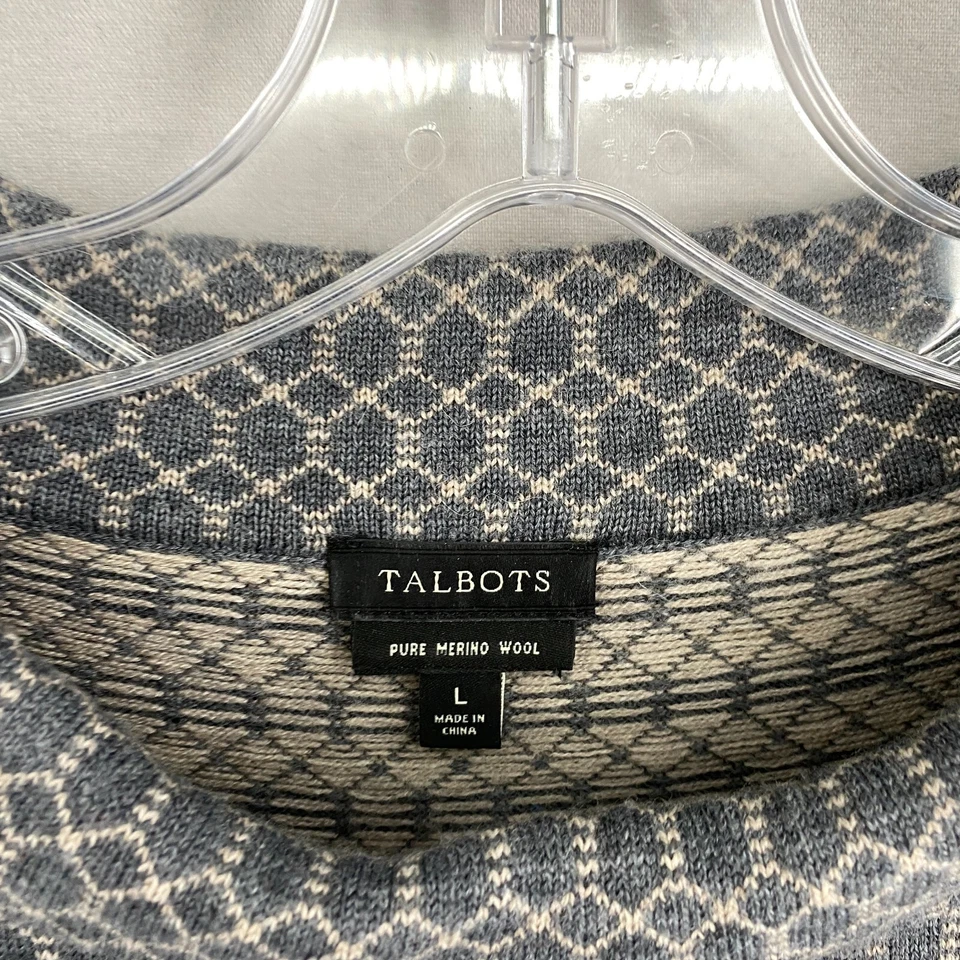 Suéter Talbots Pura Lana Merino Cuello Enrollado Top Talla Grande Gris Geométrico Foto 2 de 4