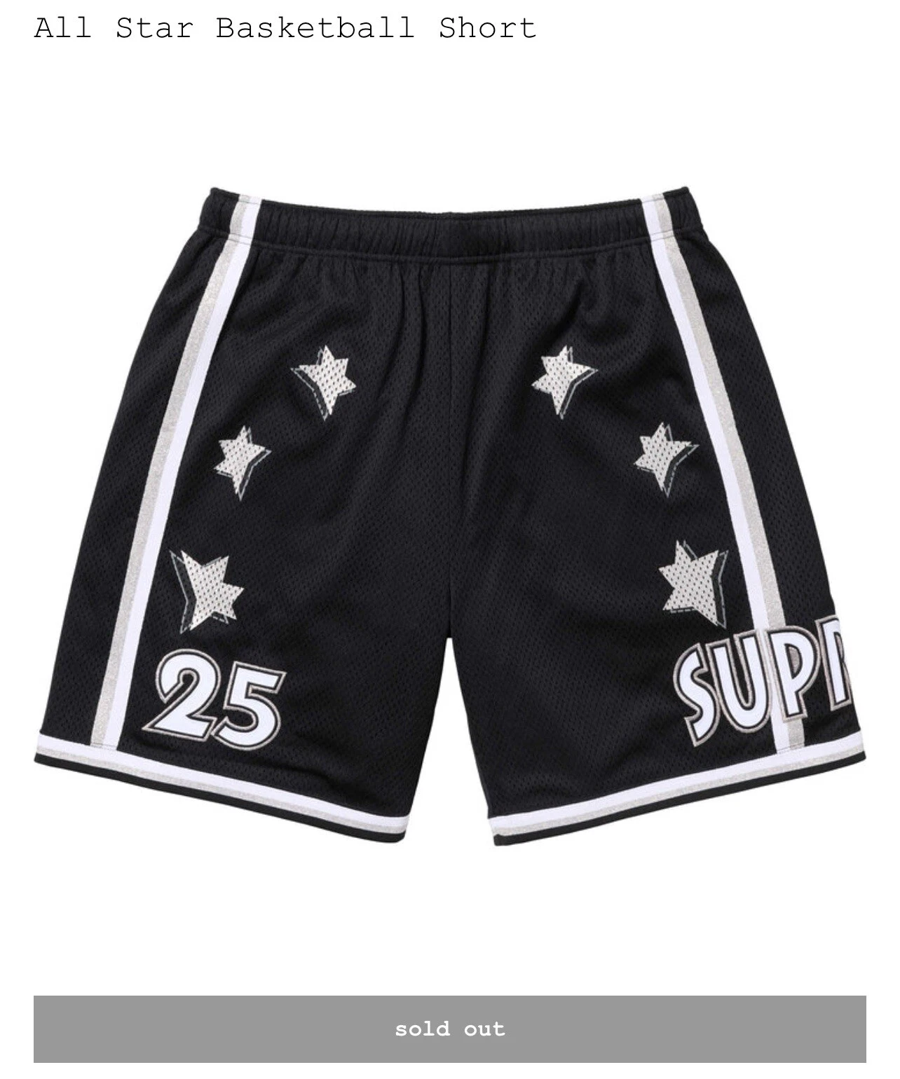 ?Short de basketball suprême All Star Noir   Large  SS25  Short de baller