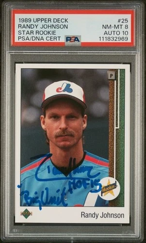 1989 Upper Deck #25 Randy Johnson RC card signed inscribed PSA DNA 8 10