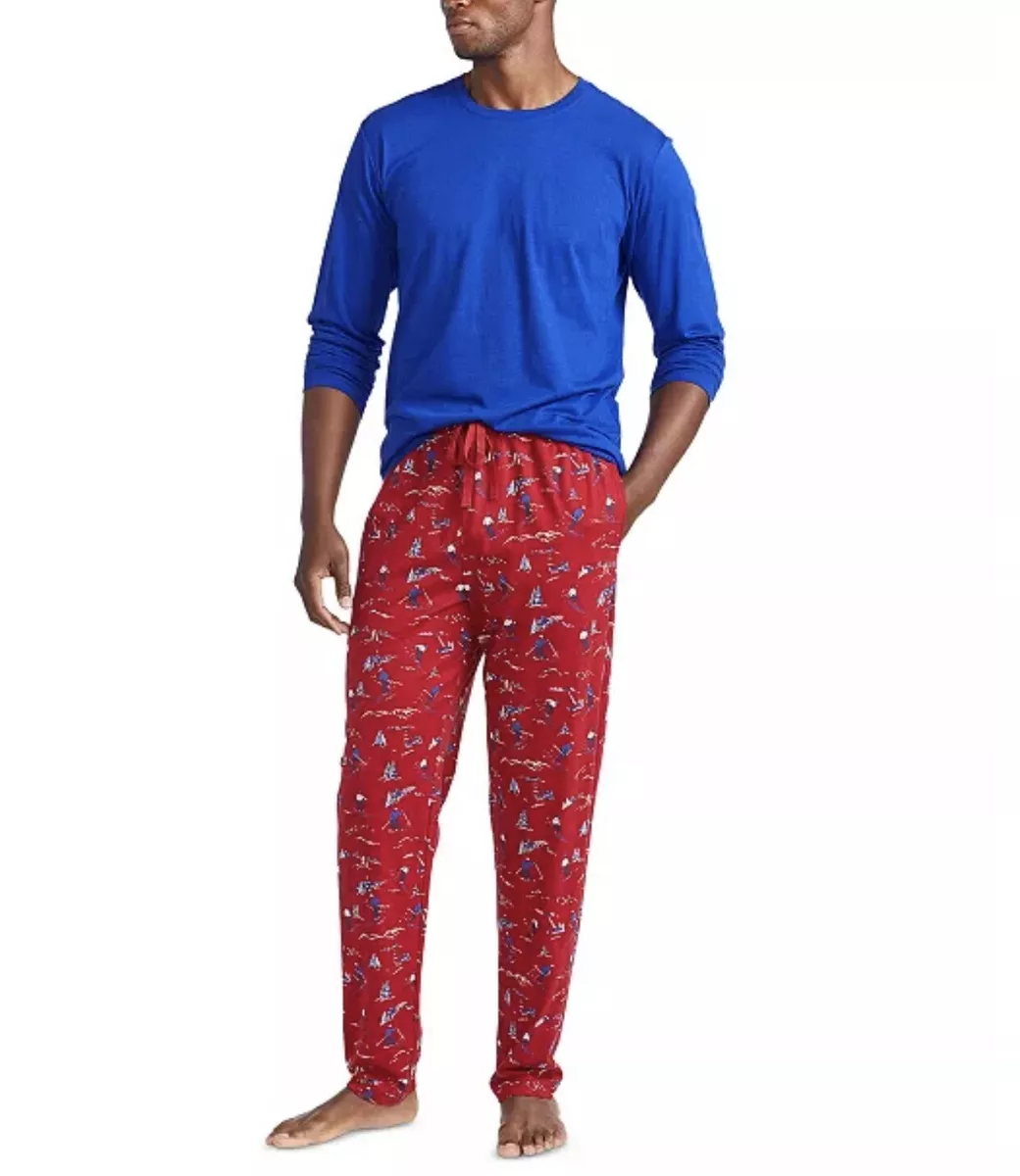 POLO RALPH LAUREN MENS PAJAMA SET BLUE SHIRT RED SKIING PRINT PANTS XL 75 NIP