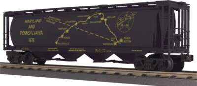 MTH RAILKING MARYLAND & PENNSYLVANIA MAP 4 BAY CYLINDRICAL HOPPER CAR 30-75564!