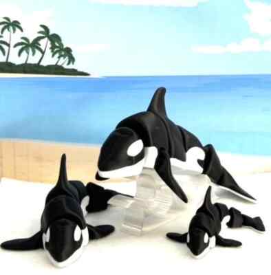 3pcs 3D Printed Orca, Articulated Orca Whale Toy, Fidget ADHD Autism Toy