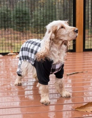 Leveret Dog Pajamas 100% Cotton Black & White Plaid (Size Medium) - Image 1 of 4