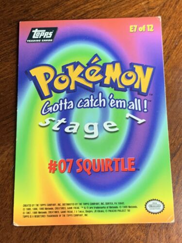 Pokemon The First Movie 1999 Topps #E7 Squirtle Black Logo C - Imagen 2 de 2