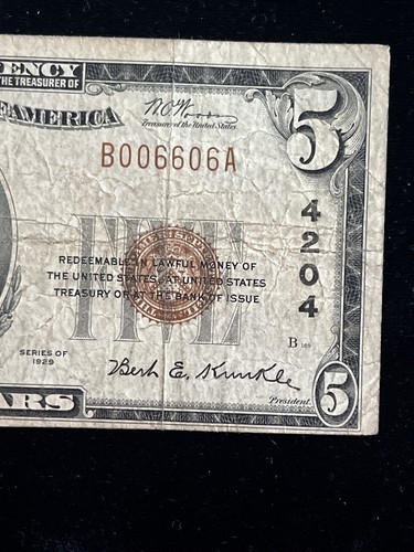 1929 $5 HAZLETON NATIONAL BANK HAZLETON PA NATIONAL CURRENCY Ch# 4204 - Picture 4 of 7