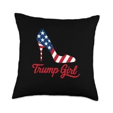 Trump Girl High Heels Stilettos American Flag Trump 2024 Throw Pillow 18x18