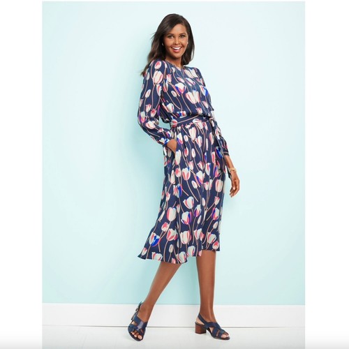 Talbots Floral Tulips Fit and Flare Dress Pockets New Size M - Picture 3 of 9