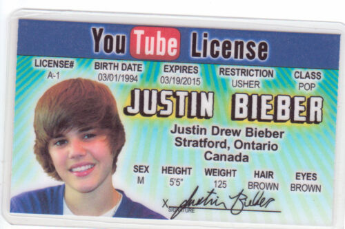 Baby Baby Baby Justin Bieber nowość plastikowa karta kolekcjonerska prawo jazdy - Zdjęcie 1 z 1