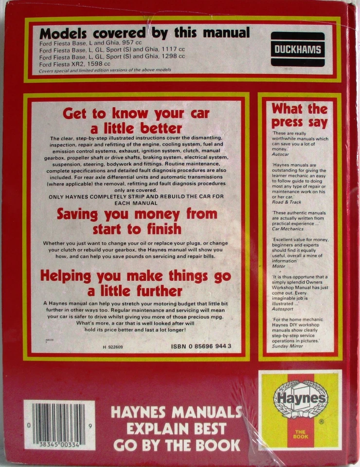 Haynes - Ford Fiesta / 1976A 1983 / Todo Modelos Propietario Taller Manual - - Imagen 2 de 4