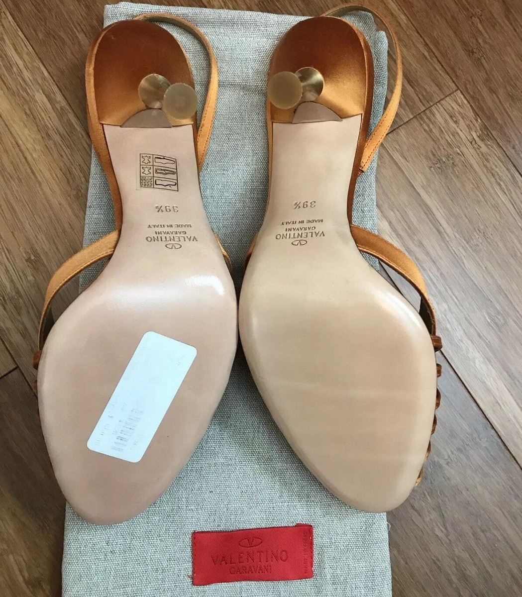 Valentino Garavani Orange Silk Stiletto W/ Crystal Gr Flower
