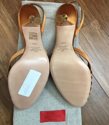 Valentino Garavani Orange Silk Stiletto W/ Crystal Gr Flower