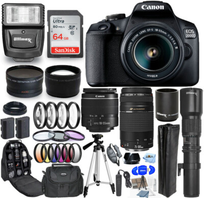 #ad Canon EOS 2000D Rebel T7 18 55mm 75 300mm 500mm 30 Piece Accessory Bundle $685.67