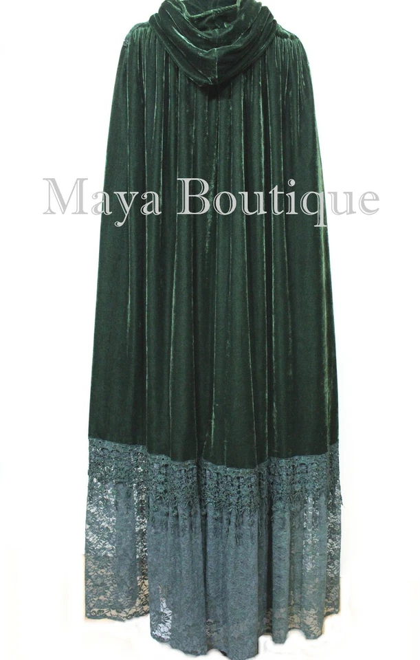 Cloak Opera Cape Dark Green Victorian Rep Long Velvet & Lace Lined Maya Boutique - Image 3 of 4