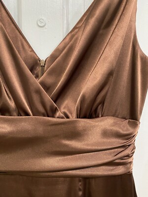 Eliza J New York V-neck Sleeveless Satin Dark Chocolate Brown Dress Size 12  | eBay