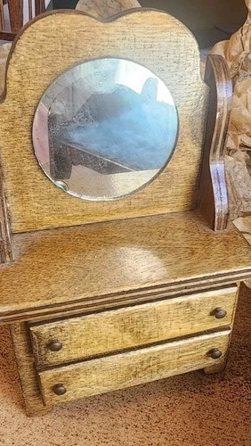 Vintage Handmade Bedroom Set, Mini Wooden Doll House Furniture Mirror Bed Phone - Picture 2 of 4