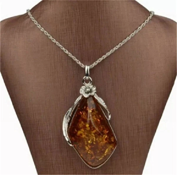 Collar AMBER LOOK - Plata Tibetana - Cadena 18" - Colgante 1 y 1/4" - Nuevo Foto 4 de 4