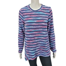 LOGO by Lori Goldstein Chenille Sweater Small Size Multicolor Print Pullover Top