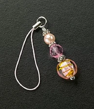 Cell Phone Charm Strap Beaded Pink Crystal Christmas Gift Silver Plated