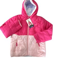 Eddie Bauer Jacket Girls Large 14/16 Pink Reversible Hooded Puffer Fuzzy Coat