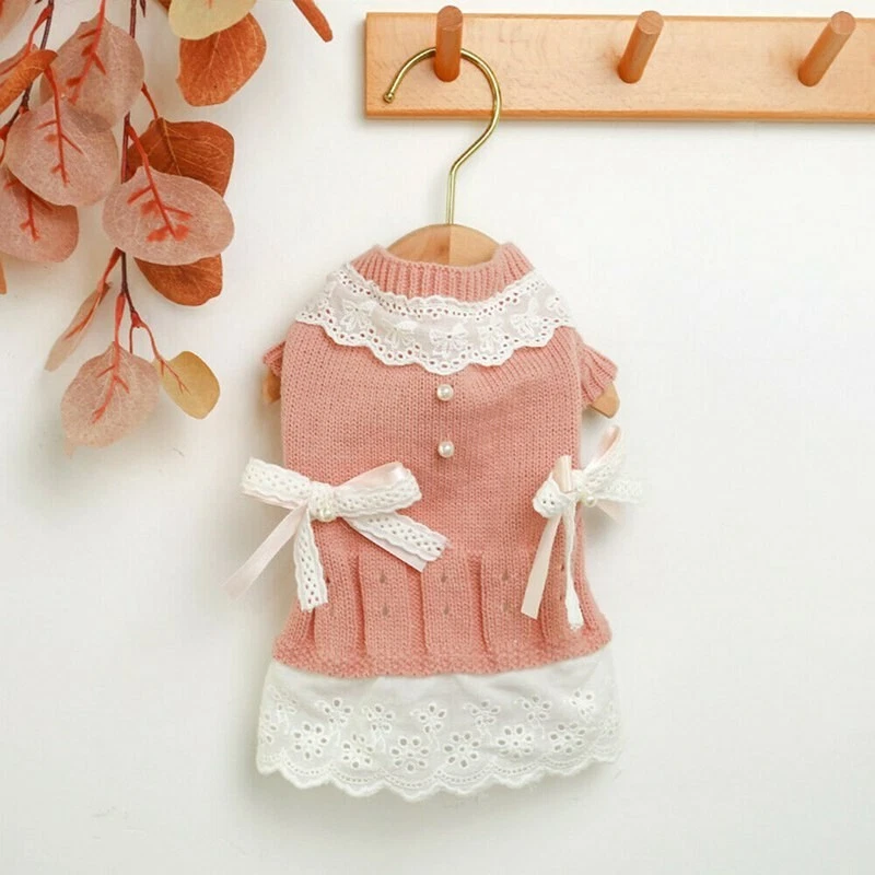 Warm Coat Classic Princess Dress Knit Clothes Dog Jumper Pet Cat Puppy Winter - Image 4 of 4