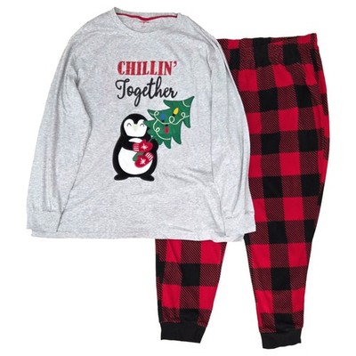 Womens Black & Red Penguin Plush Fleece 2 Pc Pajama PJ Sleep Set Size 3X 22W-24W