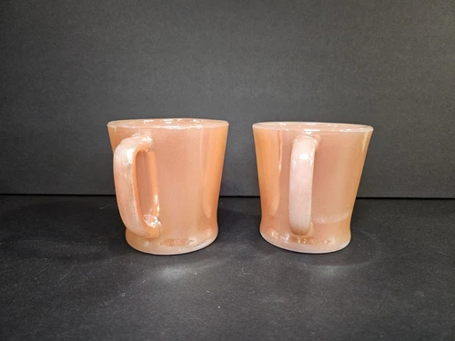 Fire King "D" Handle Mugs Peach Luster set of 2