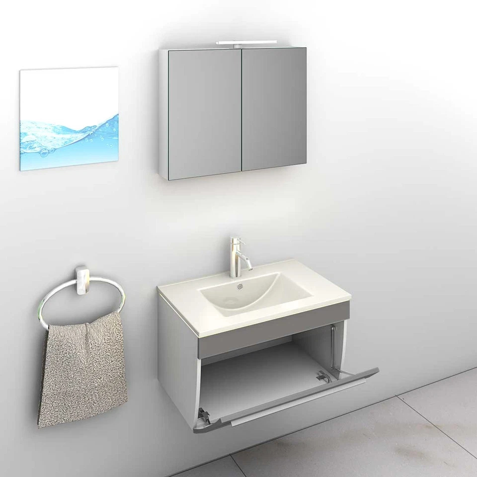 Badmöbel Set Gently 3 V1 Weiß/Grau MDF Waschtisch 70cm - Bild 4 von 4