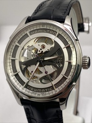 Hamilton Jazzmaster Skeleton Viewmatic Automatic Watch Black Leather Running