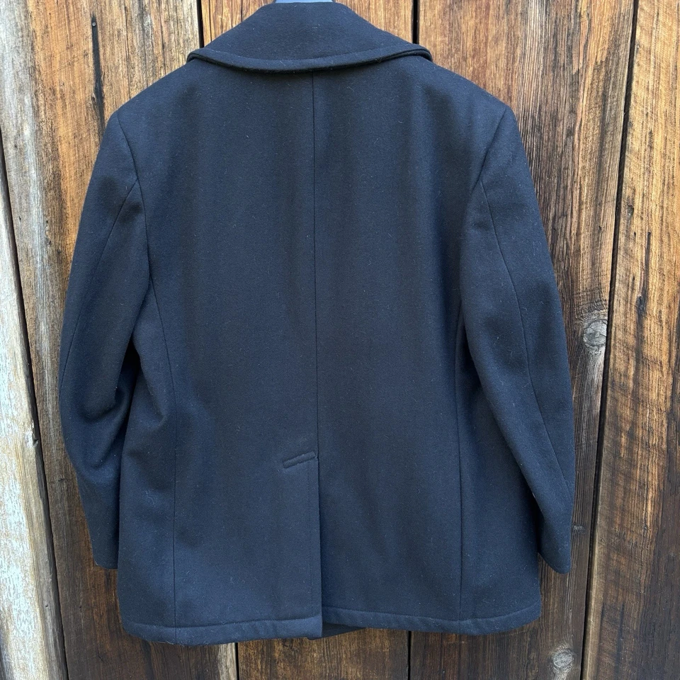 Vintage Navy Pea Coat 100% Black Melton Wool-In Perfect Condition Size 46R - Image 2 of 4
