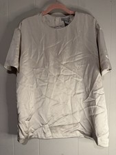 H&M Ivory Satin Short Sleeve Back Zip Round Neck Blouse Women’s Regular S